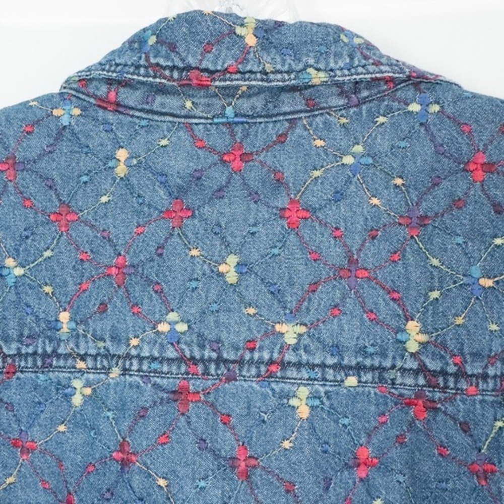 Vintage Embroidered Denim Light Shirt Jacket Colorful Dopamine Y2K Indie Large - Picture 10 of 16